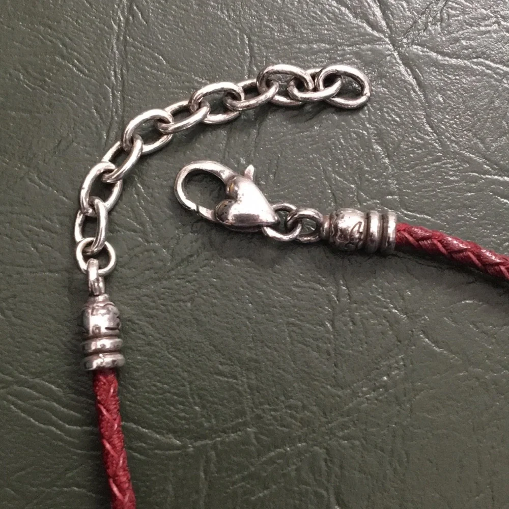 Red Braided Leather Bracelet with Silver Accent - Picture 2 of 6